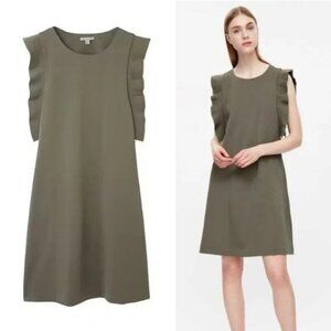 COS Ruffle Sleeve Dress Women's Size XS Khaki Green